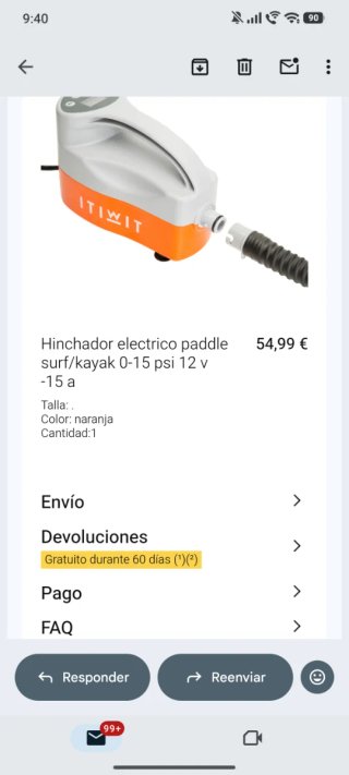 Tabla Paddle Surf Winvey + hinchador Eléctrico 55€