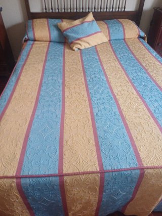 Colcha Cama 1.35 Rayas Azul y Amarillo