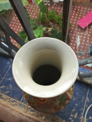 Jarrón chino antiguo 36 cm d alto y 16 diametro .