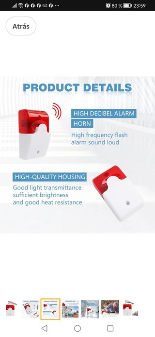 Sirena Alarma 12V con Luz LED Roja