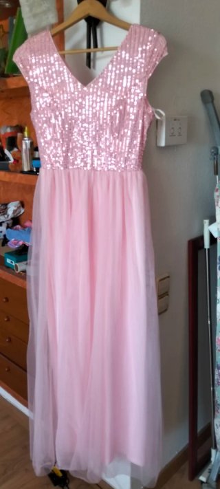 Vestido rosa lentejuelas y tul