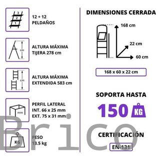 Escalera Telescópica Aluminio 6+6 Pestaña