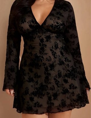 Vestido negro encaje floral manga larga 2XL