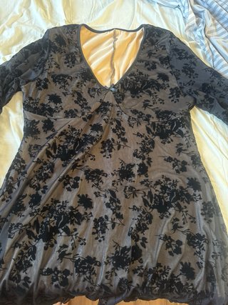 Vestido negro encaje floral manga larga 2XL