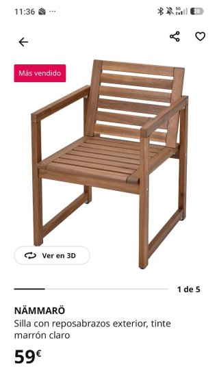 Silla de terraza madera cojín blanco Ikea