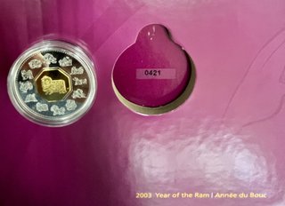 Moneda Plata y Oro Canadá 15$. Ed. Lda. (2003).