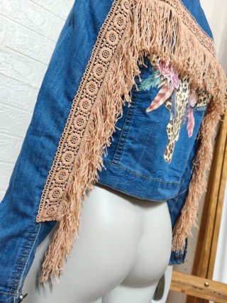 Chaqueta Biker Denim con Flecos talla S