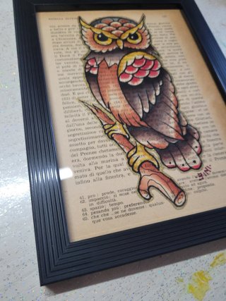 Quadro gufo stile tattoo
