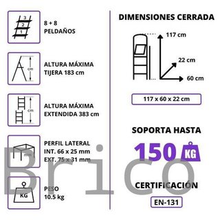 Escalera Telescópica Aluminio 4+4 Pestaña