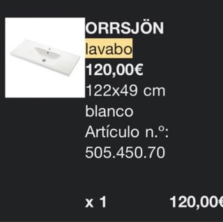 ORRSJÖN Lavabo nuevo 120 cm (sin mueble!)