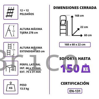 Escalera Telescópica Aluminio 6+6 Pestaña