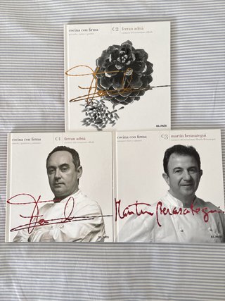 3 libros “Cocina con firma”, F. Adrià, Berasategui