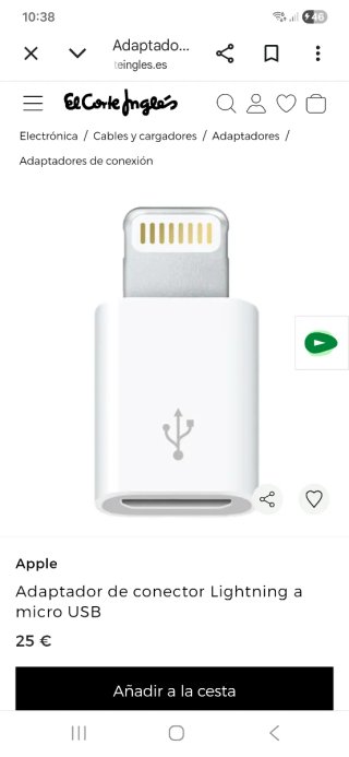 Adaptador Lightning a Micro USB Apple