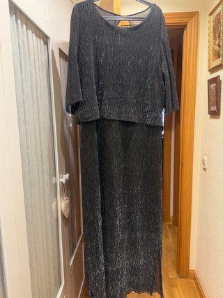 Vestido fiesta plateado y negro con hilos de lurex