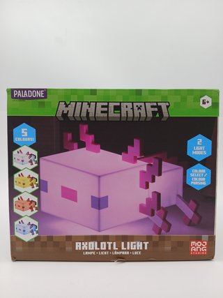 Luz Axolotl Minecraft - Lámpara Oficial con 5 Modos de Color, Decoración para Gamers, Funciona a Pilas
