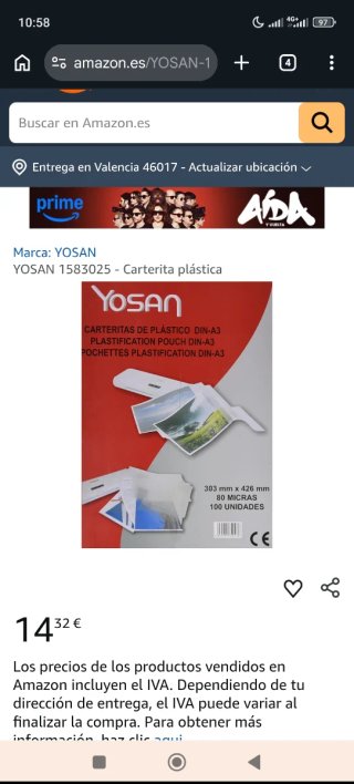 Lote 5 paquetes fundas plastificar YOSAN A3