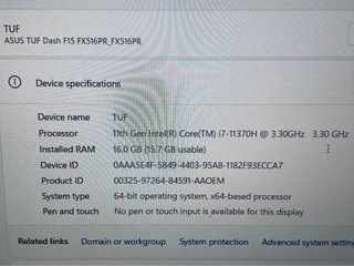 Portátil Gamer Asus TUF Dash 15 RTX 3070
