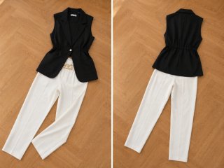 Conjunto Chaleco Negro y Pantalón Blanco