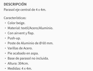 Parasol beige 4mx4m