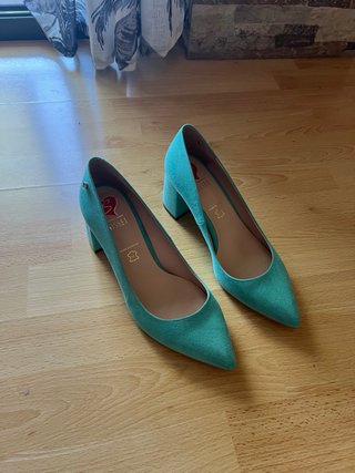Zapatos Sissi Tacón Verde Azulado