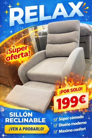 Sillón Relax Tapizado Tela Beige/Gris