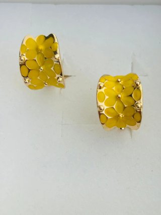 Orecchini vintage donna fiori gialli oro