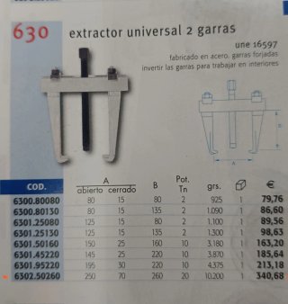 Extractor universal 2 garras ACESA 250x260