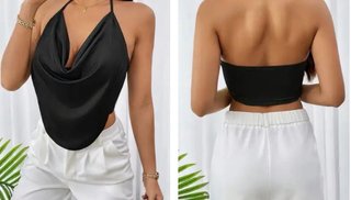 Blusa negra halter escotada