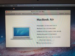 MacBook Air 11 i5 2011 SSD 128GB A1370 + cargador