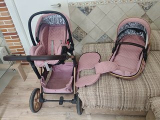 Cochecito bebé rosa con capazo y silla