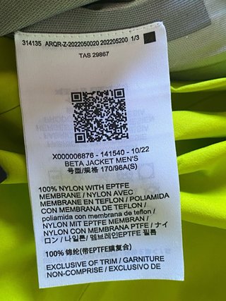 Chaqueta Goretex Arcteryx Beta Jacket Talla S/P