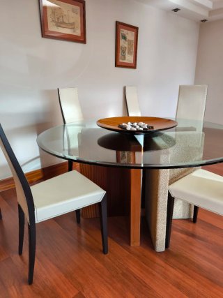 6 Sedie da Pranzo Italiane in Pelle e Legno