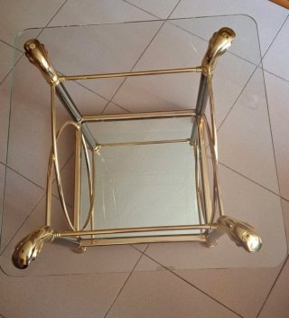 Mesa auxiliar cristal, espejo y metal dorado