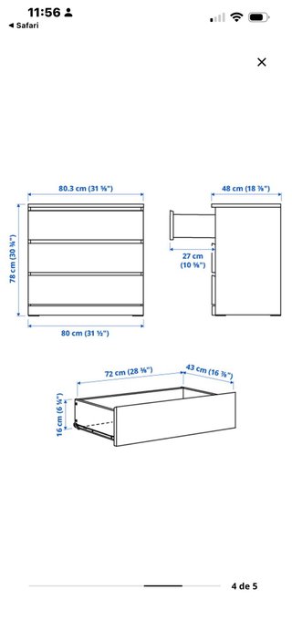 Cómoda MALM 3 cajones blanca