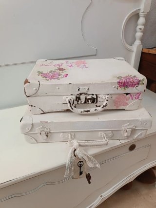 2 Maletas Antiguas Decorativas Blancas