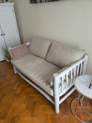 Sofá de madera exterior blanco roto Teca.