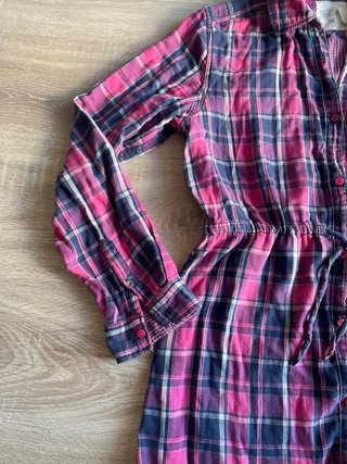 Camisa larga cuadros azul y rosa