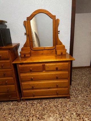 Cómoda tocador rústica madera pino espejo