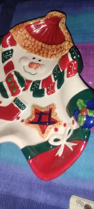 Plato Adorno Navidad Muñeco Nieve Cerámica