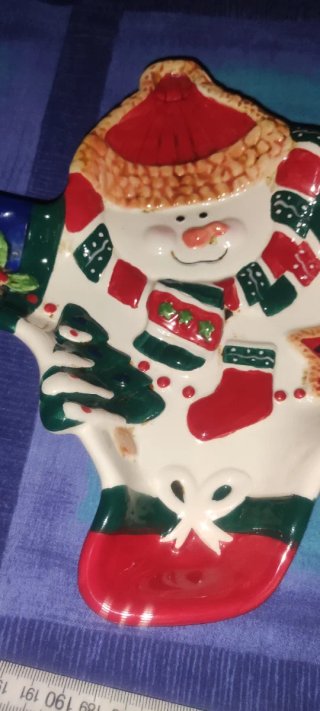 Plato Adorno Navidad Muñeco Nieve Cerámica