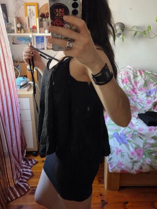 Top vintage negro tirantes lazo