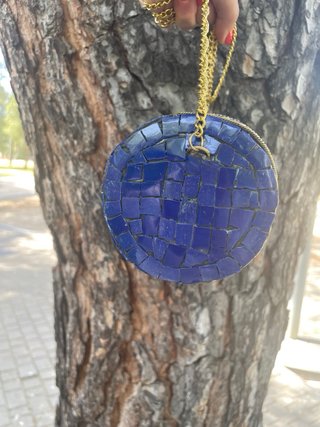 Bolso de fiesta latón azul y dorado