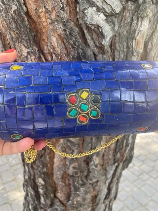 Bolso de fiesta latón azul y dorado