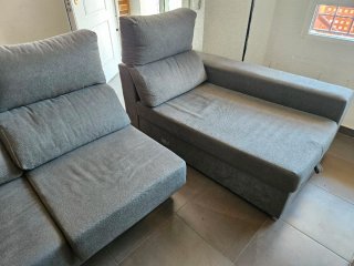 Sofá cheslong gris tela