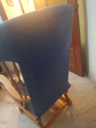 Sillón Mecedora Madera y Tela Azul