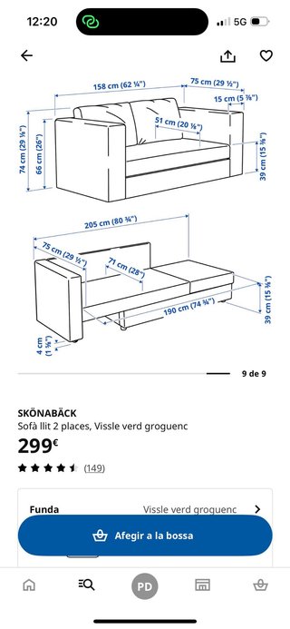 Sofá cama Ikea Skonaback verde