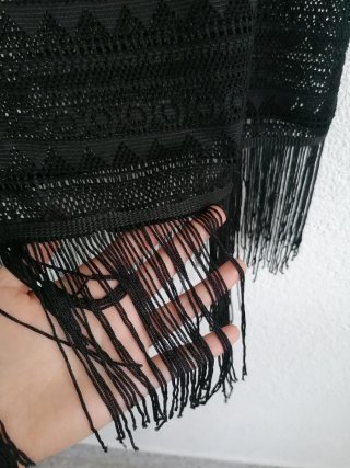 Top Renda Preto Franjas Tamanho S