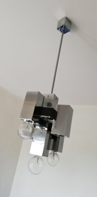 Lampadario cubi vintage metallo e vetro