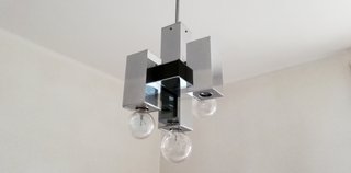 Lampadario cubi vintage metallo e vetro