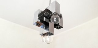 Lampadario cubi vintage metallo e vetro